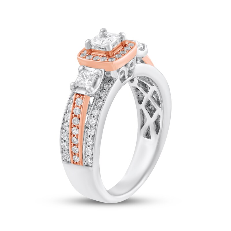 Main Image 2 of Adore Princess-Cut Diamond Three-Stone Engagement Ring 7/8 ct tw 14K Two-Tone Gold