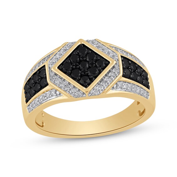 Men's Black & White Multi-Diamond Ring 7/8 ct tw 10K Yellow Gold