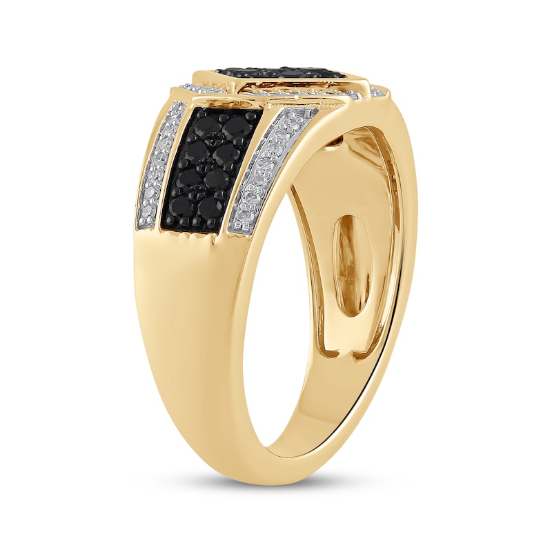 Main Image 2 of Men's Black & White Multi-Diamond Ring 7/8 ct tw 10K Yellow Gold
