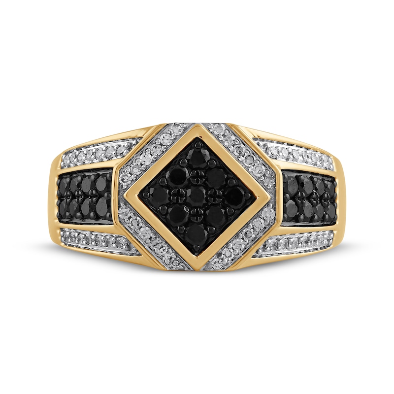 Main Image 3 of Men's Black & White Multi-Diamond Ring 7/8 ct tw 10K Yellow Gold