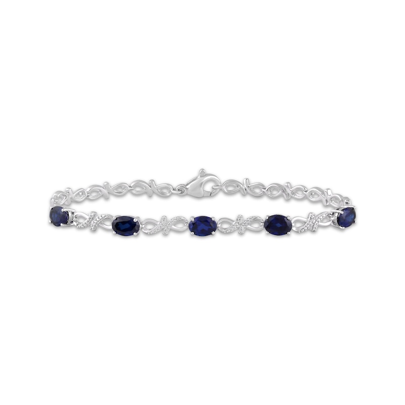 Main Image 1 of Oval-Cut Blue Lab-Created Sapphire & White Lab-Created Sapphire Infinity Link Bracelet Sterling Silver 7.5"