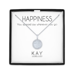 Happiness Symbol Medallion Necklace with Diamonds Sterling Silver 18"