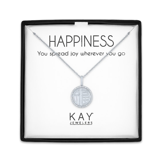 Happiness Symbol Medallion Necklace with Diamonds Sterling Silver 18"