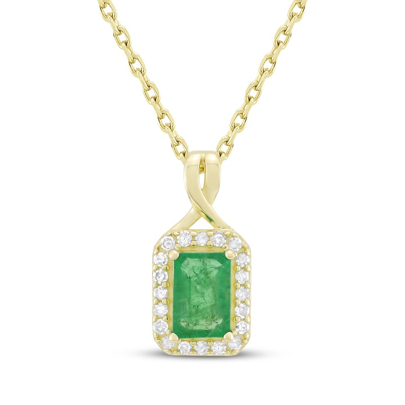 Main Image 1 of Emerald-Cut Natural Emerald & Diamond Necklace 1/10 ct tw 14K Yellow Gold 18"