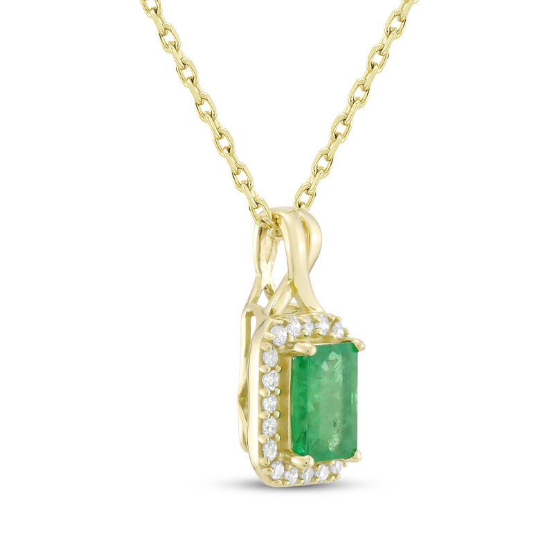 Main Image 2 of Emerald-Cut Natural Emerald & Diamond Necklace 1/10 ct tw 14K Yellow Gold 18"
