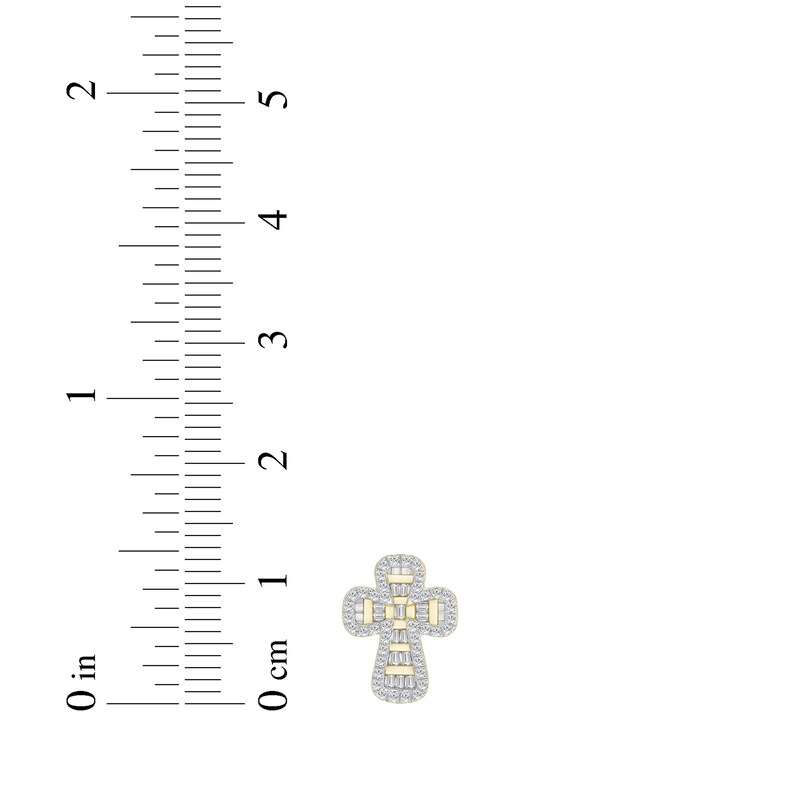 Main Image 4 of Men's Baguette & Round-Cut Diamond Cross Stud Earrings 1/4 ct tw 10K Yellow Gold