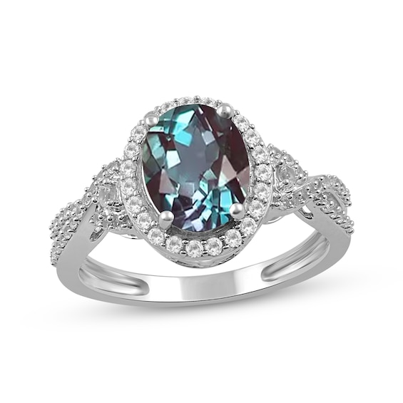 Oval-Cut Lab-Created Alexandrite & Lab-Created White Sapphire Halo Ring Sterling Silver