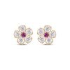 Thumbnail Image 2 of Children's Lab-Created Ruby & White Lab-Created Sapphire Flower Stud Earrings 14K Yellow Gold