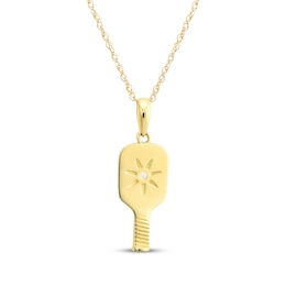 Cubic Zirconia Pickleball Racket Necklace 10K Yellow Gold 18"