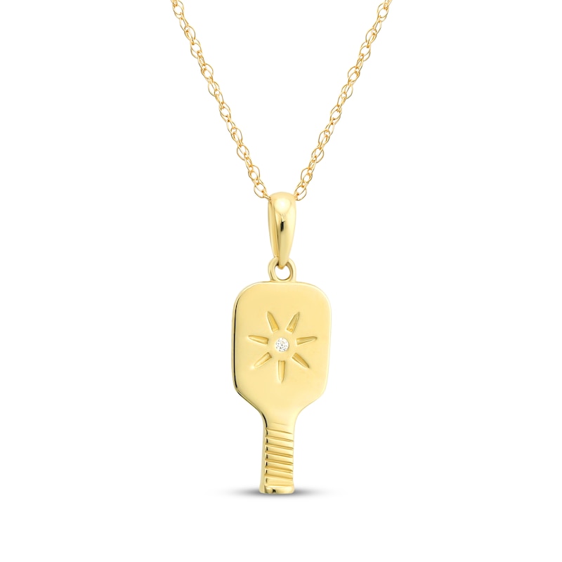 Main Image 1 of Cubic Zirconia Pickleball Racket Necklace 10K Yellow Gold 18"