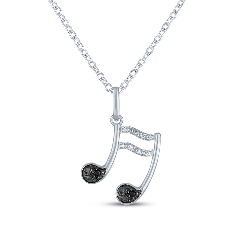 Main Image 2 of Musical Note Necklace with Black & White Diamond Accents Sterling Silver 18"