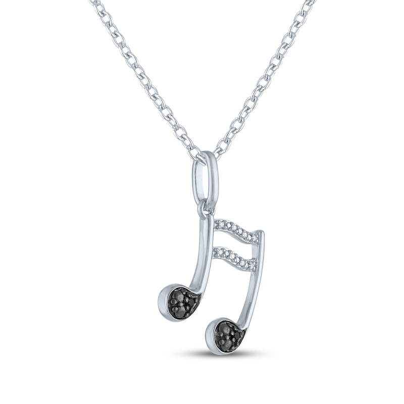 Main Image 3 of Musical Note Necklace with Black & White Diamond Accents Sterling Silver 18"