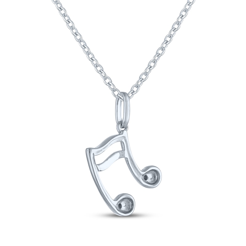 Main Image 4 of Musical Note Necklace with Black & White Diamond Accents Sterling Silver 18"