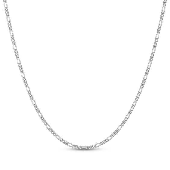 2.3mm Figaro Chain Necklace Hollow 14K White Gold 18"
