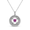 Thumbnail Image 1 of Heart-Shaped Pink & White Lab-Created Sapphire Circle Necklace Sterling Silver 18"
