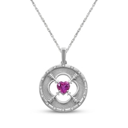 Heart-Shaped Pink & White Lab-Created Sapphire Circle Necklace Sterling Silver 18"