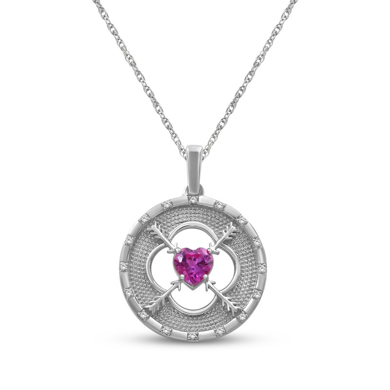 Main Image 1 of Heart-Shaped Pink & White Lab-Created Sapphire Circle Necklace Sterling Silver 18"