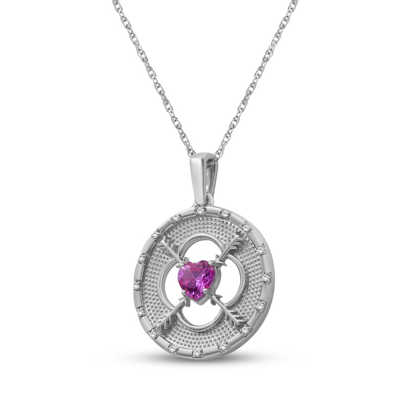 Main Image 2 of Heart-Shaped Pink & White Lab-Created Sapphire Circle Necklace Sterling Silver 18"