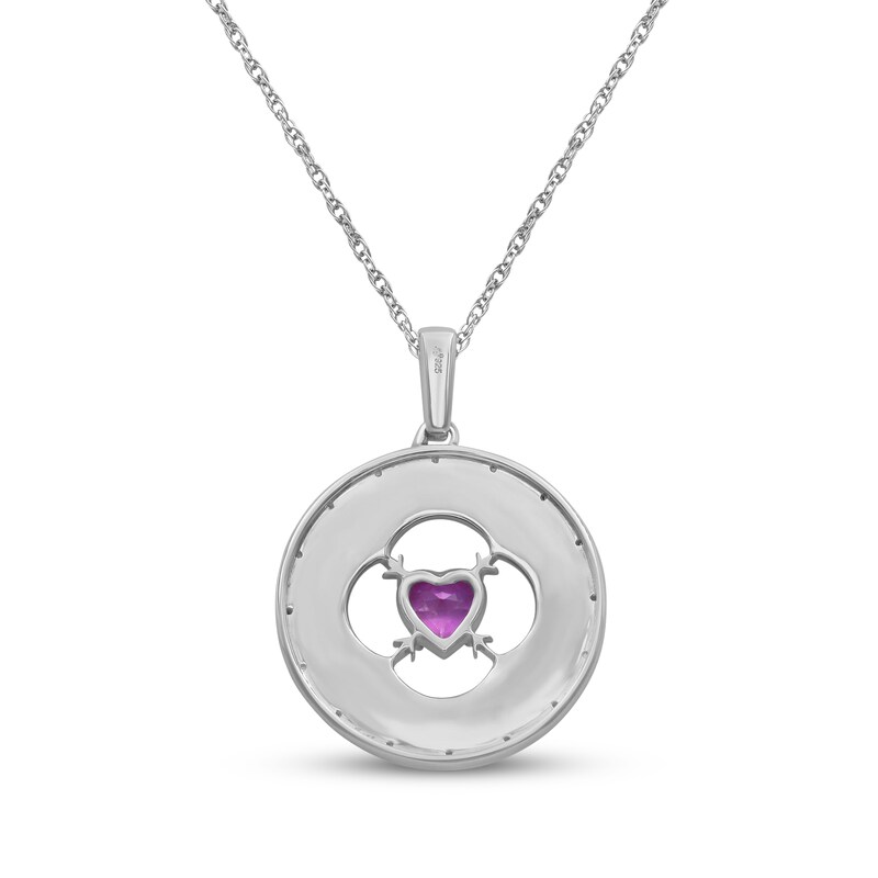 Main Image 3 of Heart-Shaped Pink & White Lab-Created Sapphire Circle Necklace Sterling Silver 18"