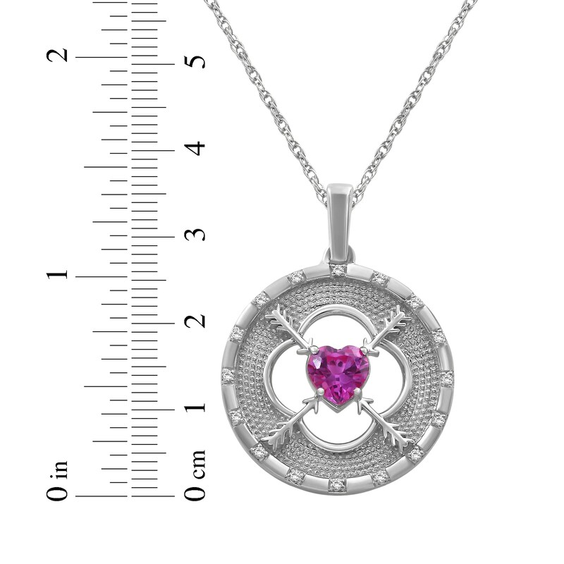 Main Image 5 of Heart-Shaped Pink & White Lab-Created Sapphire Circle Necklace Sterling Silver 18"