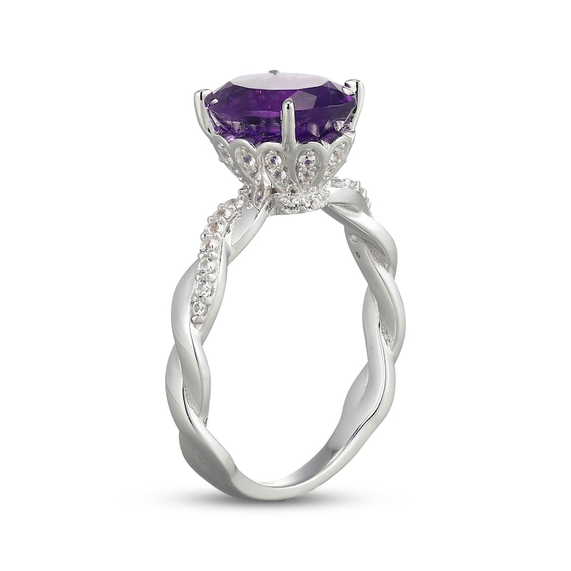 Main Image 2 of Oval-Cut Amethyst & White Lab-Created Sapphire Ring Sterling Silver