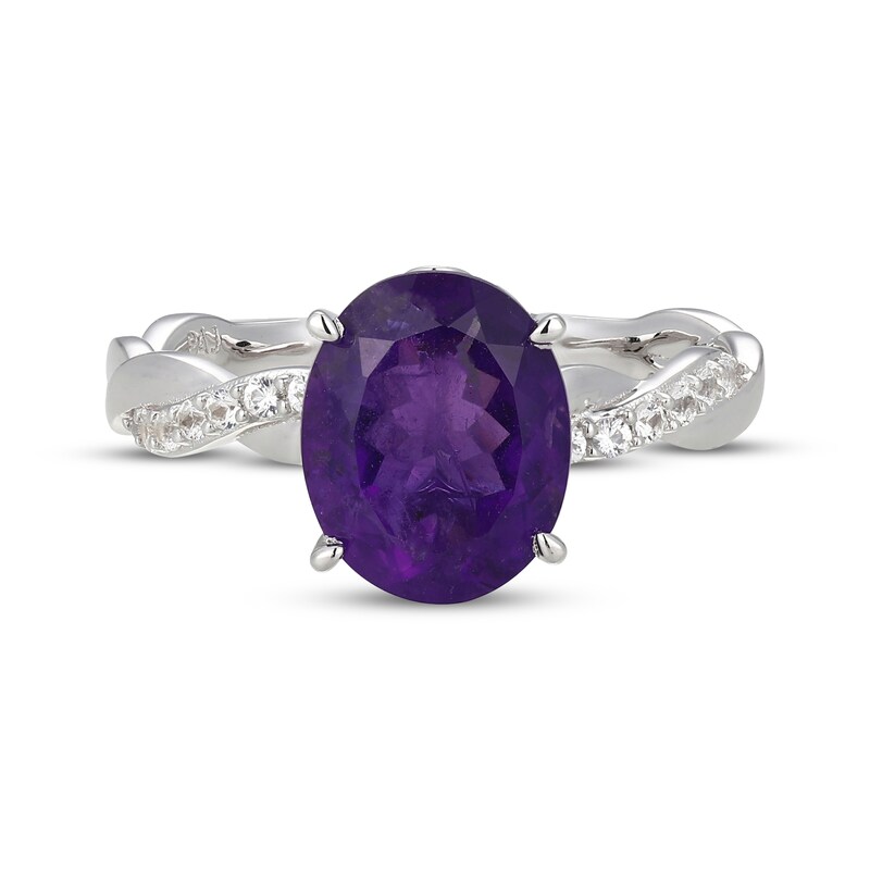 Main Image 3 of Oval-Cut Amethyst & White Lab-Created Sapphire Ring Sterling Silver