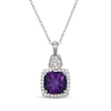 Thumbnail Image 1 of Cushion-Cut Amethyst & White Lab-Created Sapphire Necklace Sterling Silver 18"