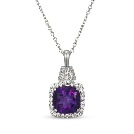 Cushion-Cut Amethyst & White Lab-Created Sapphire Necklace Sterling Silver 18"
