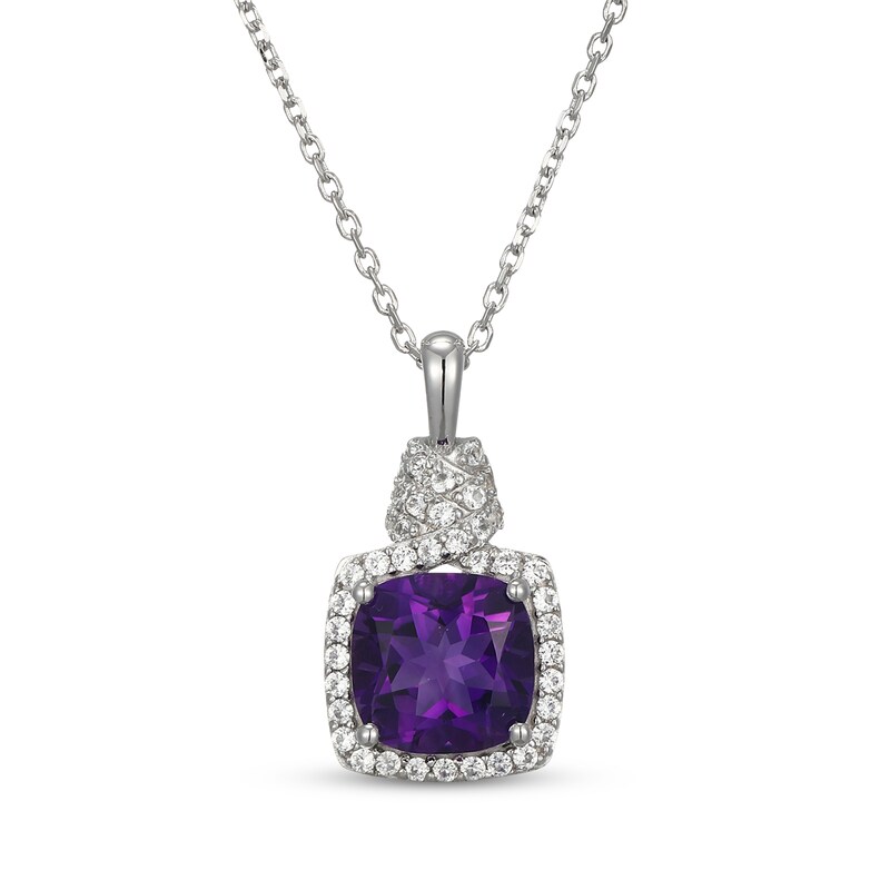 Main Image 1 of Cushion-Cut Amethyst & White Lab-Created Sapphire Necklace Sterling Silver 18"