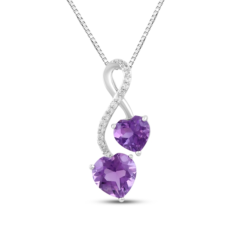 Main Image 1 of Heart-Shaped Amethyst & White Lab-Created Sapphire Two-Stone Twist Necklace Sterling Silver 18"
