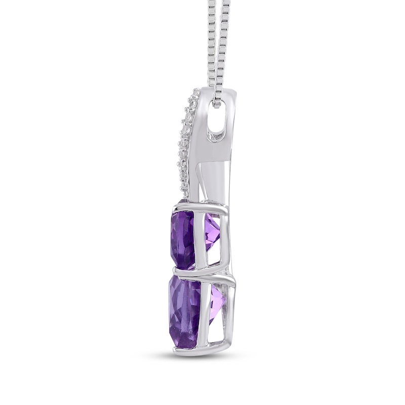Main Image 2 of Heart-Shaped Amethyst & White Lab-Created Sapphire Two-Stone Twist Necklace Sterling Silver 18"