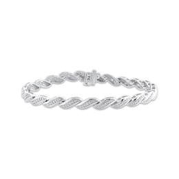 Diamond Wave Link Bracelet 1/10 ct tw Sterling Silver 7"