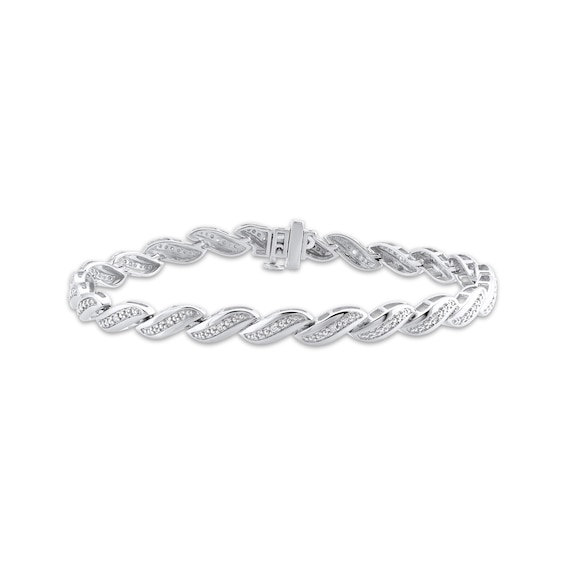 Diamond Wave Link Bracelet 1/10 ct tw Sterling Silver 7"