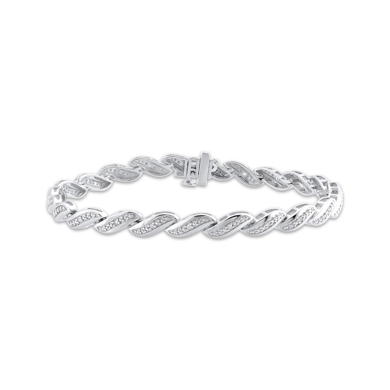 Main Image 1 of Diamond Wave Link Bracelet 1/10 ct tw Sterling Silver 7"