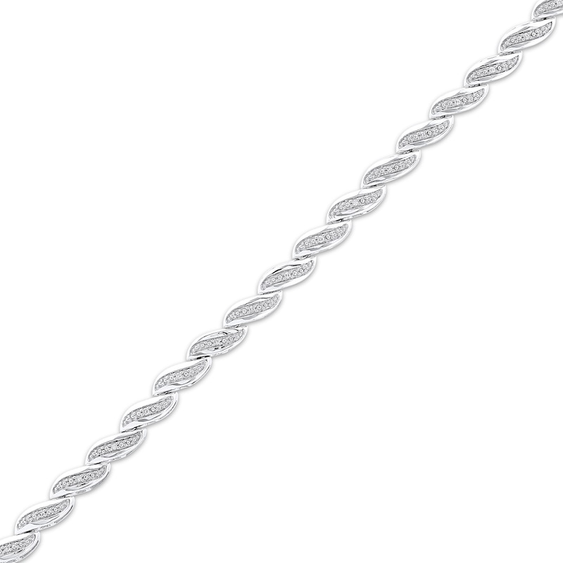 Main Image 2 of Diamond Wave Link Bracelet 1/10 ct tw Sterling Silver 7"