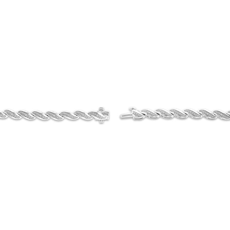 Main Image 3 of Diamond Wave Link Bracelet 1/10 ct tw Sterling Silver 7"