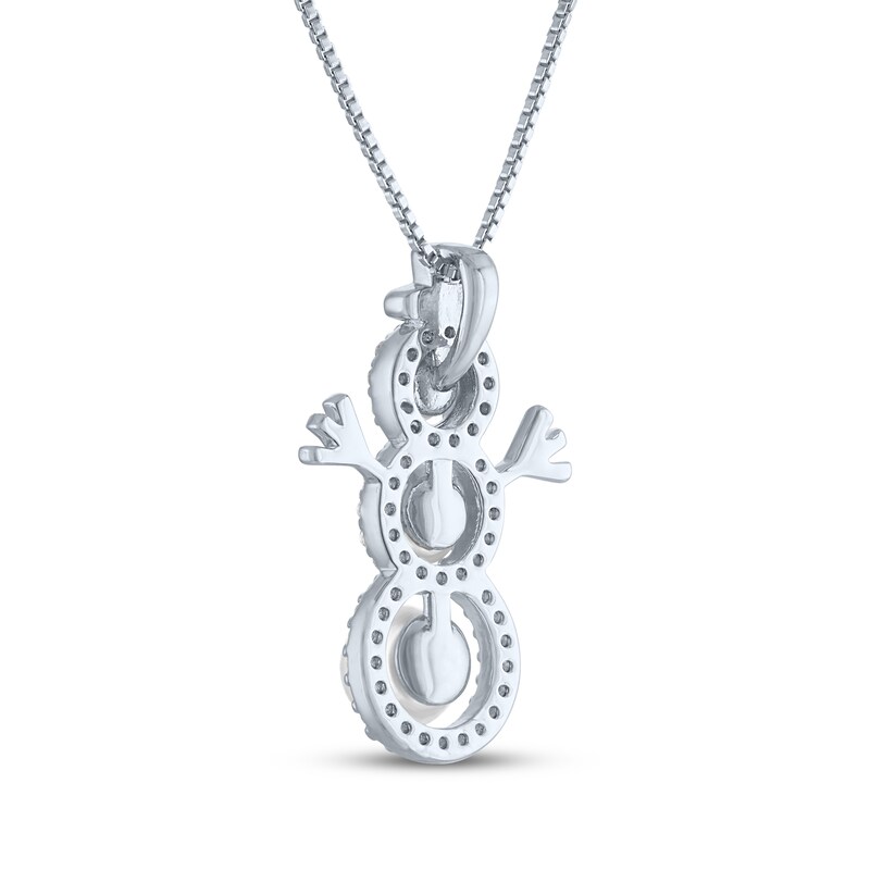 Main Image 3 of Cultured Pearl & White Lab-Created Sapphire Snowman Necklace Sterling Silver 18"