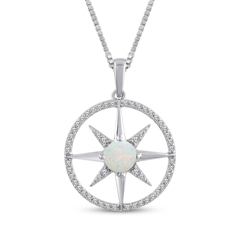 Main Image 1 of Lab-Created Opal & White Lab-Created Sapphire Star Circle Necklace Sterling Silver 18"