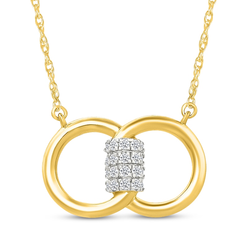Main Image 1 of Diamond Interlocking Circle Necklace 1/8 ct tw 10K Yellow Gold 18"
