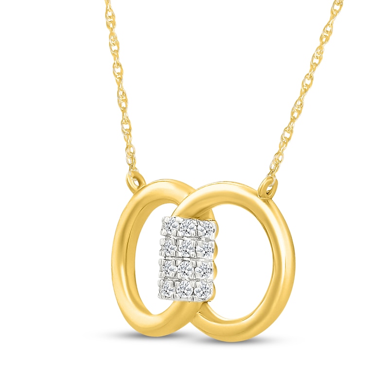 Main Image 2 of Diamond Interlocking Circle Necklace 1/8 ct tw 10K Yellow Gold 18"