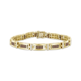 Men's Brown & White Diamond Rectangle Link Bracelet 1-1/2 ct tw 10K Yellow Gold 8.5"
