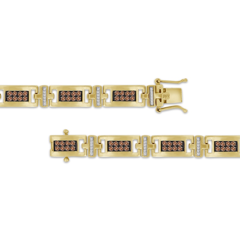 Main Image 3 of Men's Brown & White Diamond Rectangle Link Bracelet 1-1/2 ct tw 10K Yellow Gold 8.5"