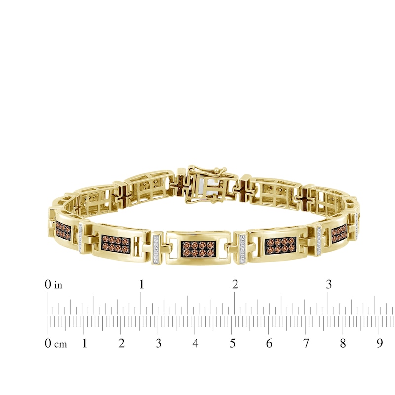 Main Image 5 of Men's Brown & White Diamond Rectangle Link Bracelet 1-1/2 ct tw 10K Yellow Gold 8.5"