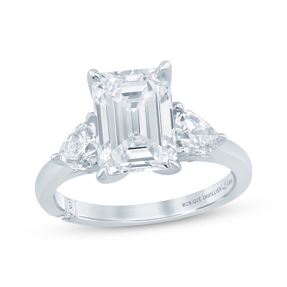 Monique Lhuillier Bliss Emerald-Cut Lab-Grown Diamond Three-Stone Engagement Ring 4-1/8 ct tw 18K White Gold