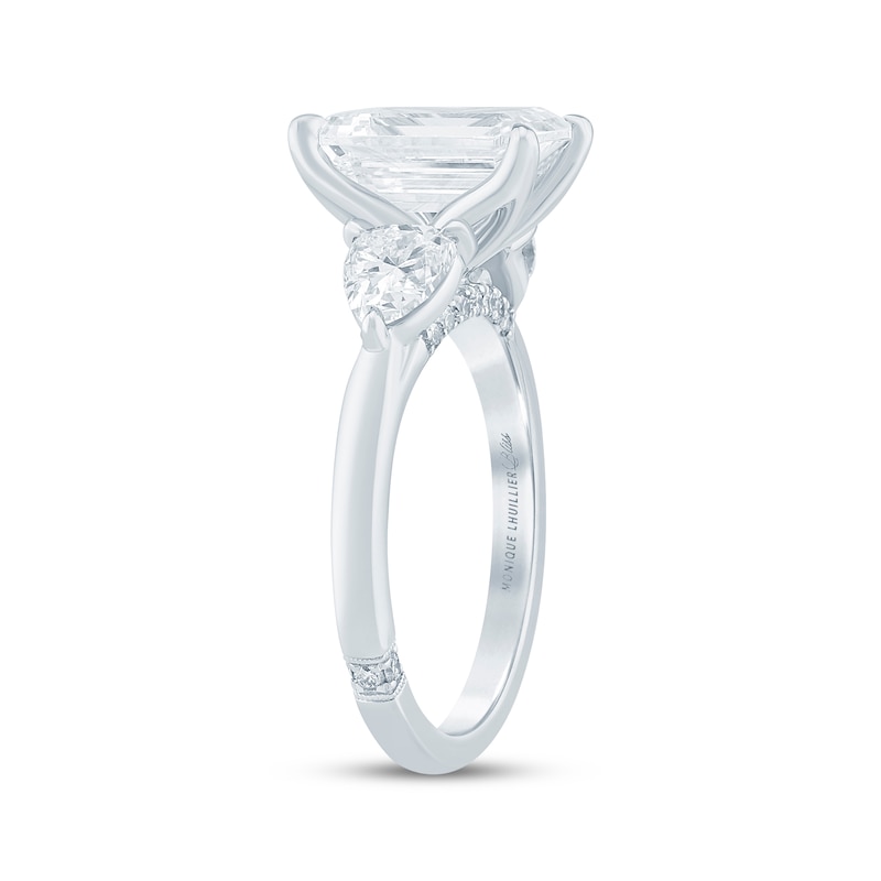 Main Image 2 of Monique Lhuillier Bliss Emerald-Cut Lab-Grown Diamond Three-Stone Engagement Ring 4-1/8 ct tw 18K White Gold