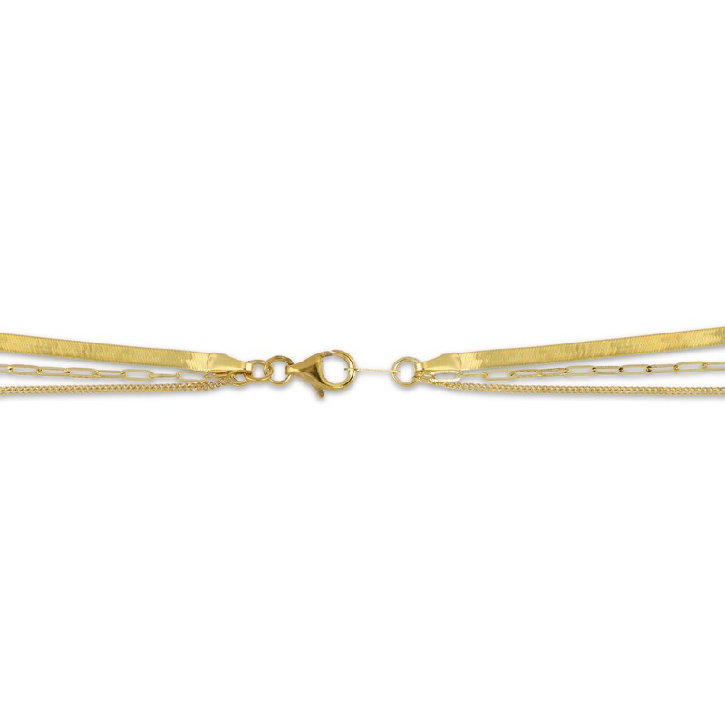 Main Image 3 of Herringbone, Paperclip & Curb Chain Three-Strand Necklace Solid 10K Yellow Gold 20"