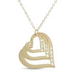 "Hope Love Peace" Cutout Triple Heart Necklace 14K Yellow Gold 18"