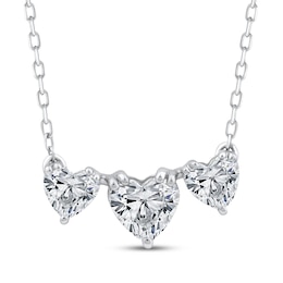 Memories Moments Magic Heart-Shaped Lab-Grown Diamond Three-Stone Necklace 1 ct tw 10K White Gold 18"