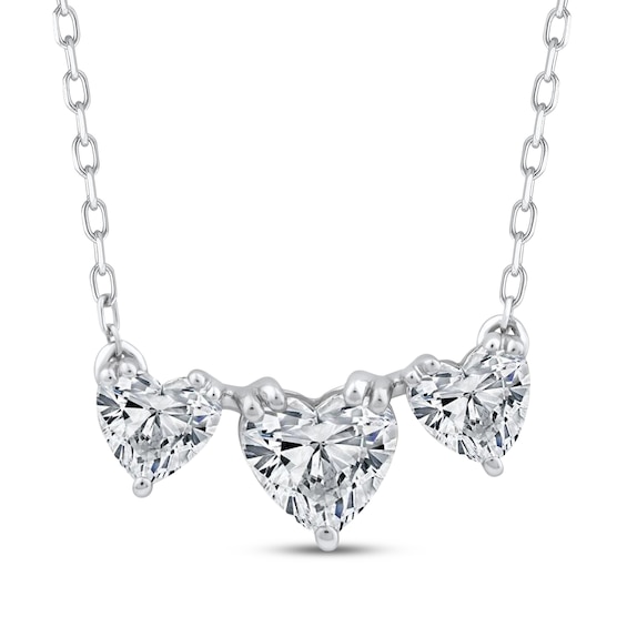 Memories Moments Magic Heart-Shaped Lab-Grown Diamond Three-Stone Necklace 1 ct tw 10K White Gold 18"