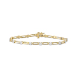 Multi-Diamond Circle & Paperclip Link Bracelet 1/2 ct tw 10K Yellow Gold 7"
